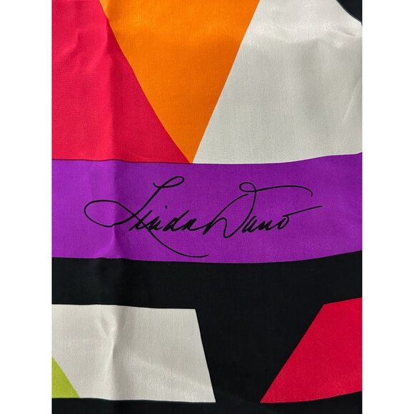 Linda Dano Multicolor Geometric Square Scarf Shawl Wrap Lightweight Retro - Picture 4 of 8